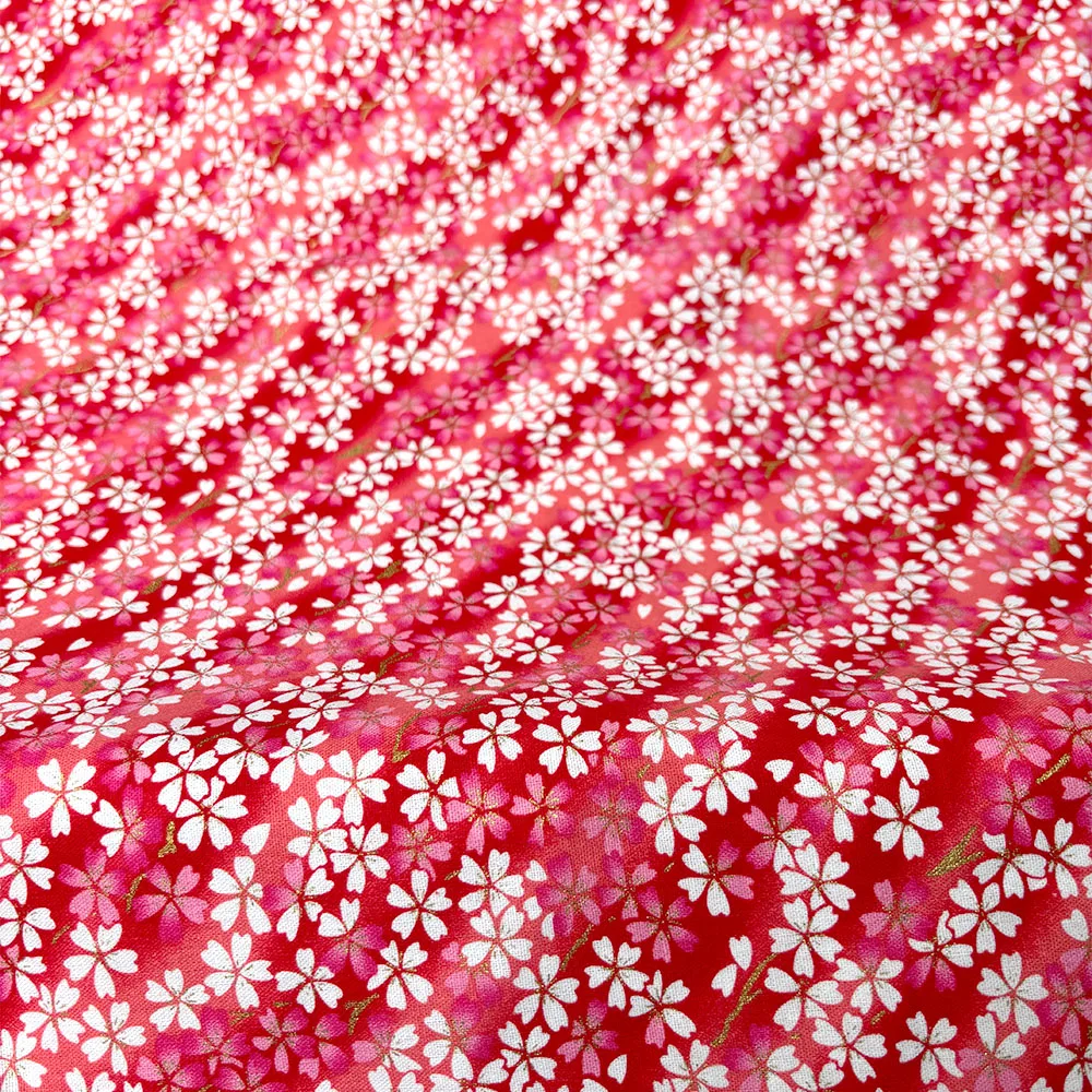 100% Cotton Fabric for Dress Bronzed Japanese Kimono Cherry Flower Print Cloth DIY Sewing for Hanfu Handbag Children Apparel Bow