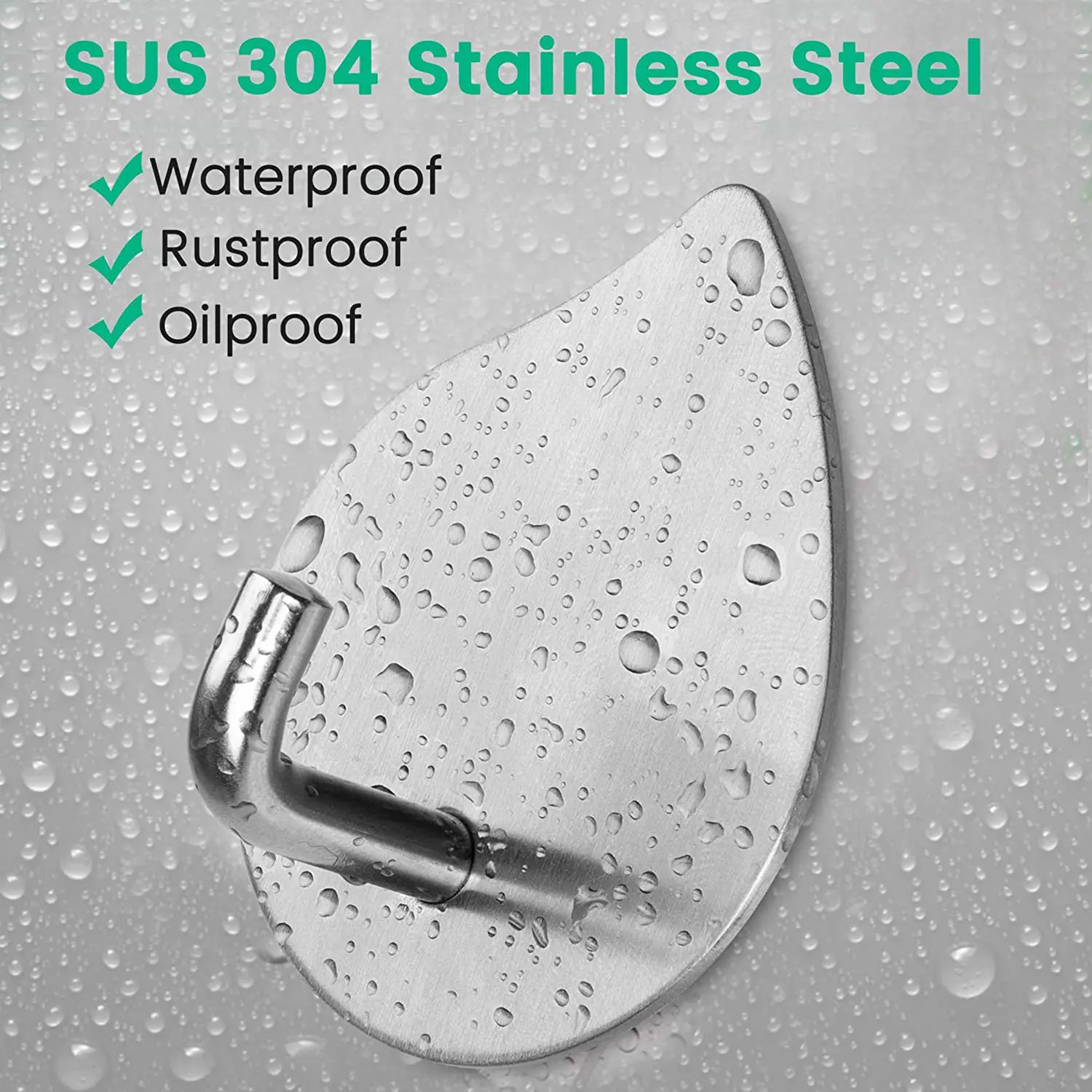 Adhesive Hooks Wall Hooks Bathroom Waterproof Stainless Steel Towels Hooks,for Coat Hat Robe,Waterdrop(Silver,6 Packs)