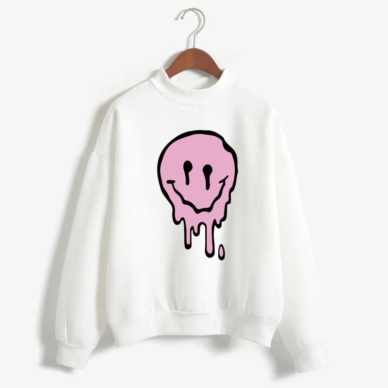 Sudadera con estampado de sonrisa gótica de Anime japonés para mujer, Jersey de punto con cuello redondo, ropa holgada de Color caramelo para chica