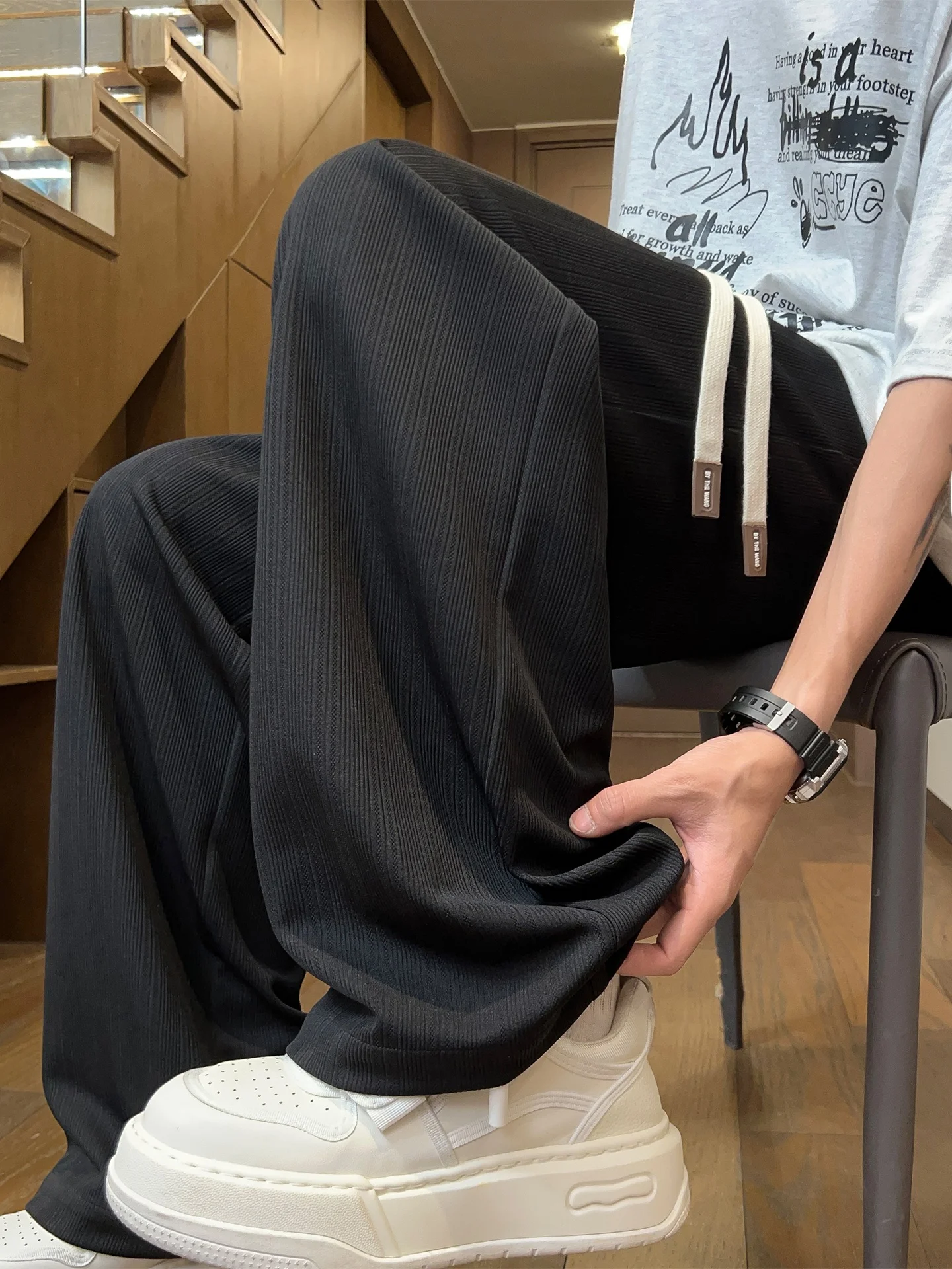 

American Texture Casual Men's Spring Autumn Sports Drape Straight Leg Long Pants Lazy Loose Wide Leg Pants Versatile