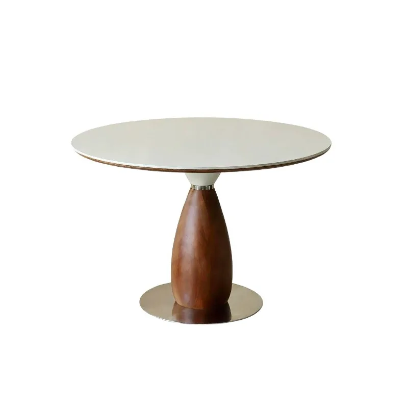 Household small apartment rock slab round table, solid wood medieval round dining table, designer rice new round dining table