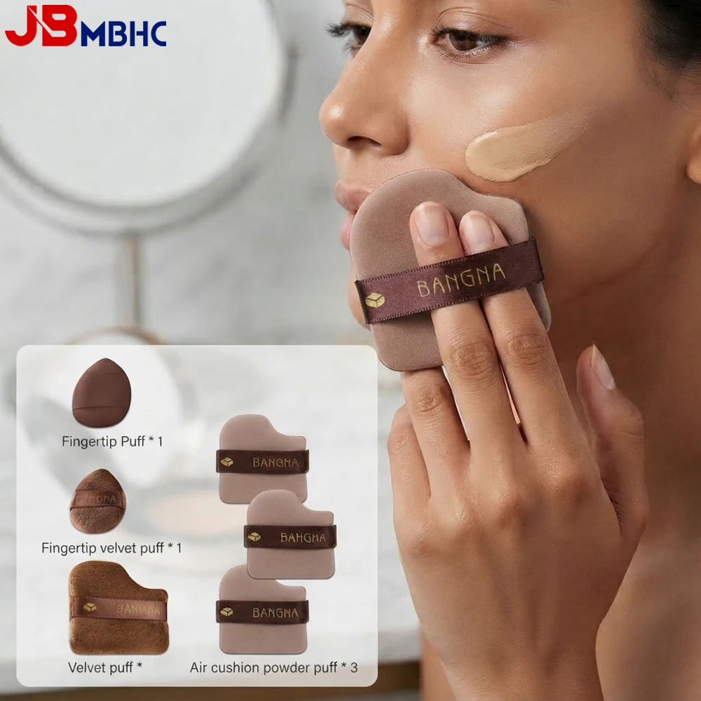6PCS Makeup Powder Puff Set, Soft Velour & Air Cushion Puffs for Loose Powder & Setting Makeup, Square-Notched & Teardrop Puffs