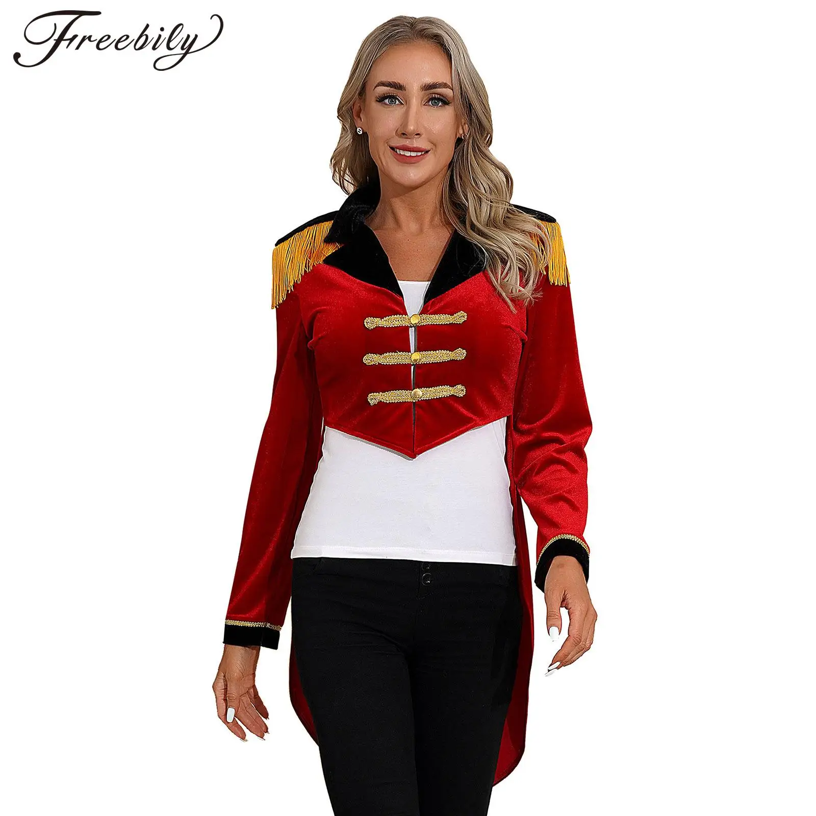 Women Circus Ringmaster Cosplay Costume Xmas Halloween Theme Party Velvet Blazer Coat Showman Role Play Carnival Rave Outfit