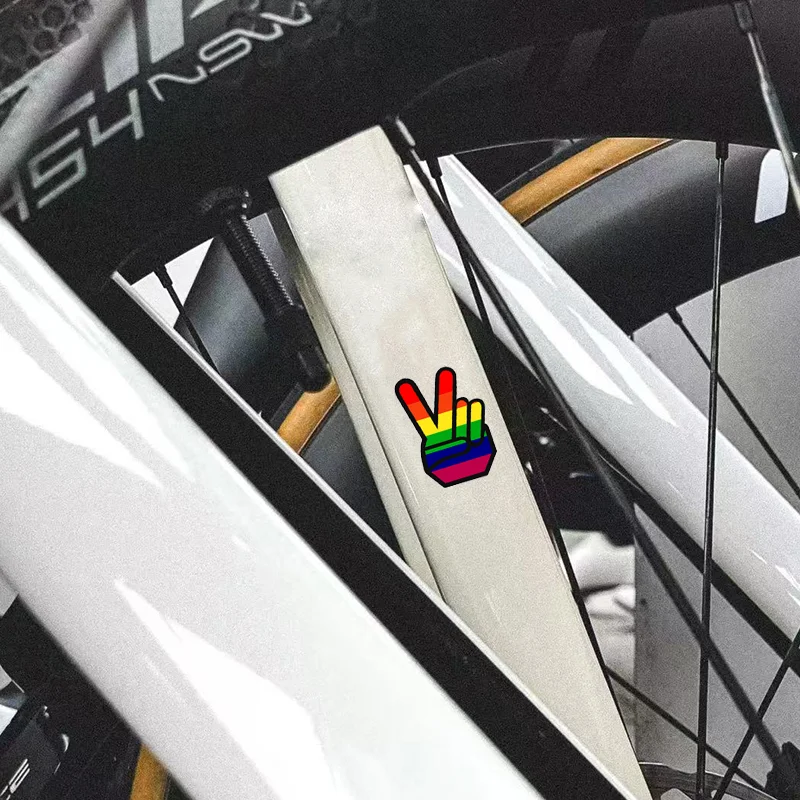 1PC Rainbow Yeah Gesture Bicycle Frame Stickers Waterproof Road Bike MTB Top Tube Helmet Decoration Motorcycle Vinyl Decals