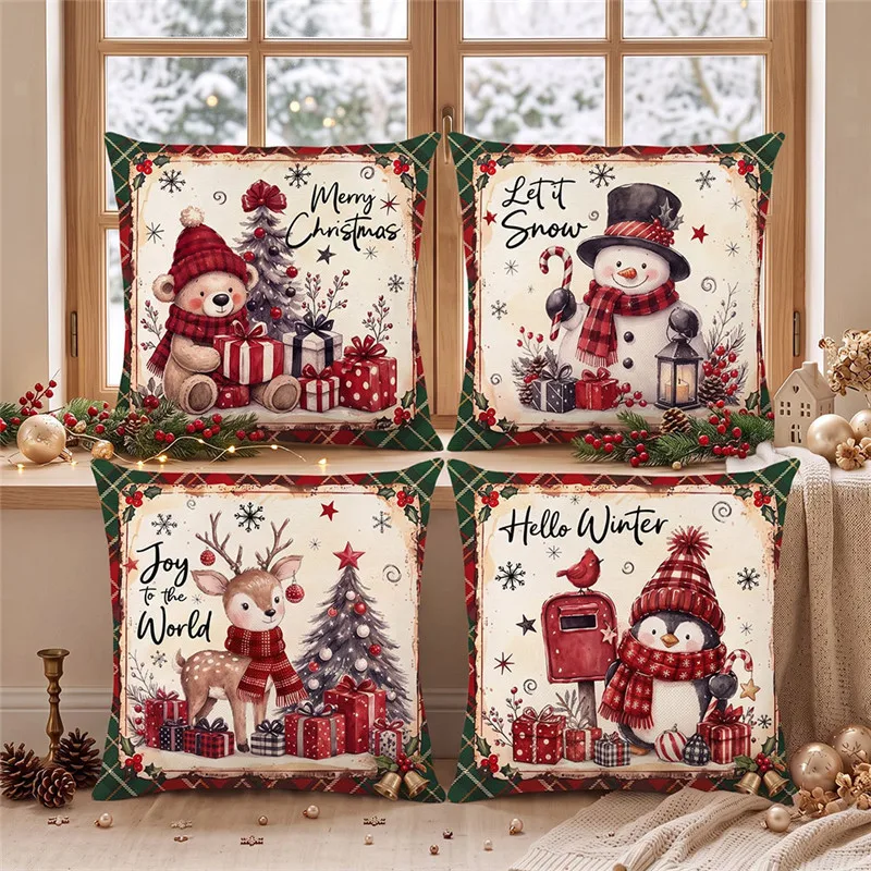 2026 Merry Christmas Cushion Cover Lovely Santa Claus Penguin Deer Print for Sofa Bed Chair Christmas Home Decor Christmas Gift