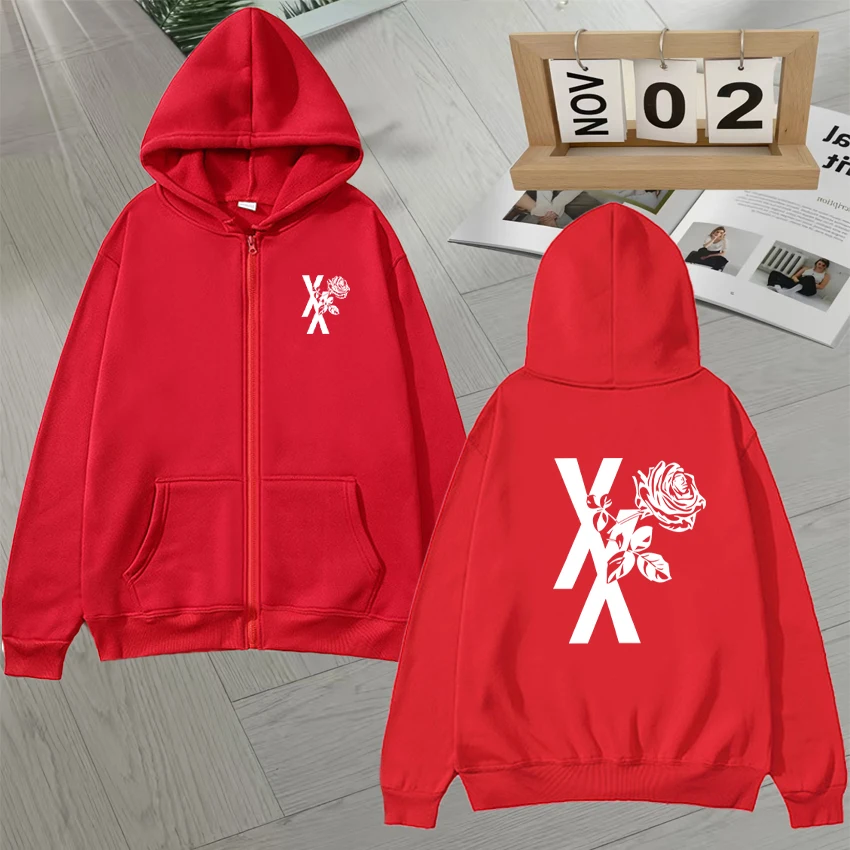 مغني الراب Mgk Lost Tour 2025 طباعة قلنسوة بسحاب الرجال النساء عادية الخريف الشتاء طويلة الأكمام الصوف الملابس المتضخم سترة الرجعية