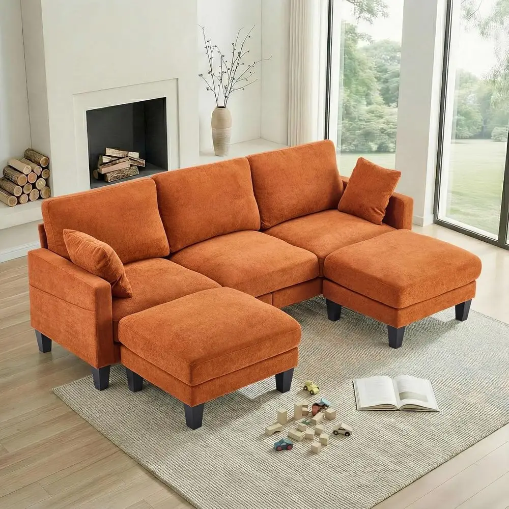 

100 Inch Wide Ottoman Sofa, 22 Inch Deep Comfortable Sectional for Living Rooms, 3 Seater Chenille Fabric Cloud Sofa, Ideal for