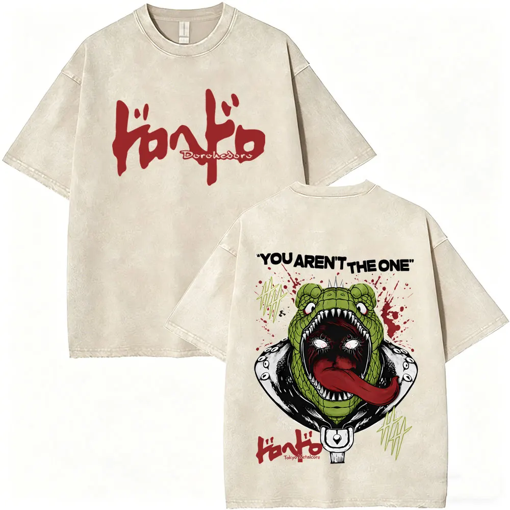 Gewaschenes Vintage Anime Dorohedoro Kaiman T-Shirt für Männer und Frauen Gothic Manga Rock Metal Style T-Shirt Herren Harajuku Übergroße T-Shirts – Detail 7
