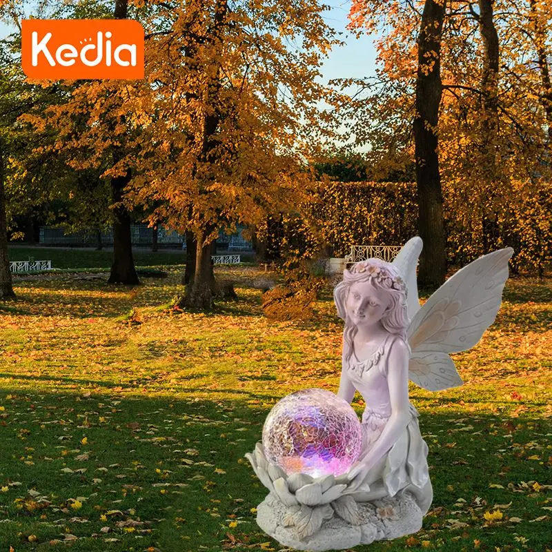 

Outdoor Decor Solar Powered Unique Design Sculpture Ornaments Elegant Weather-resistant Angel Figure Micro Landscape Crafts