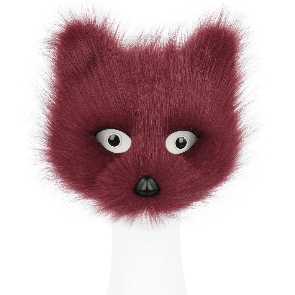 Medieval Viking Plush Animal Fox Wolf Mask Plush Cat Half Face Masks Halloween Party Cosplay Costumes Props Accessories 5