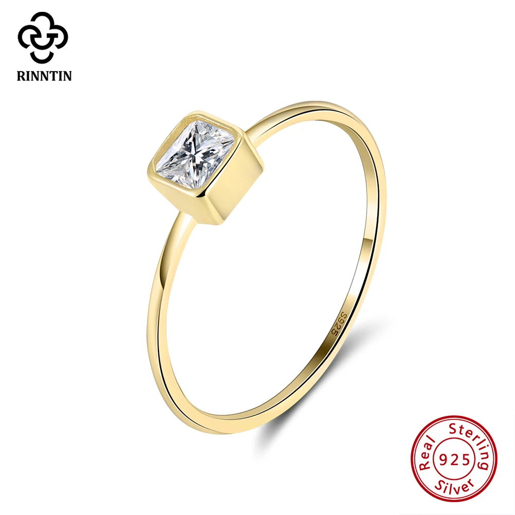 

Rinntin Engagement 5A Cubic Zirconia Rings for Women Wedding 925 Silver Clear Zircon Square Diamond Daughter Birthday Gift APR36