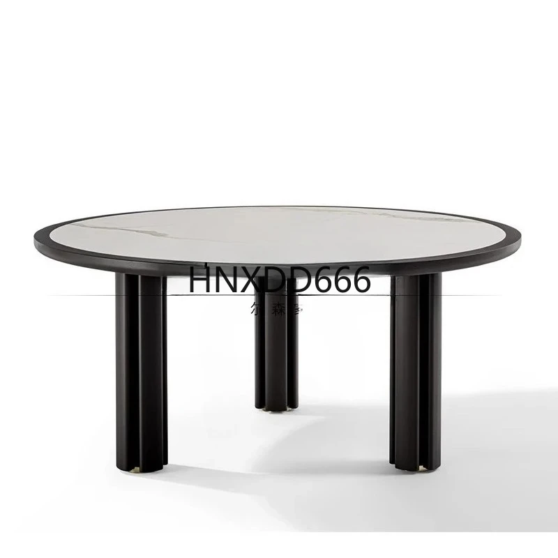

Italian minimalist furniture, modern light luxury creative glass round table rock slab dining table
