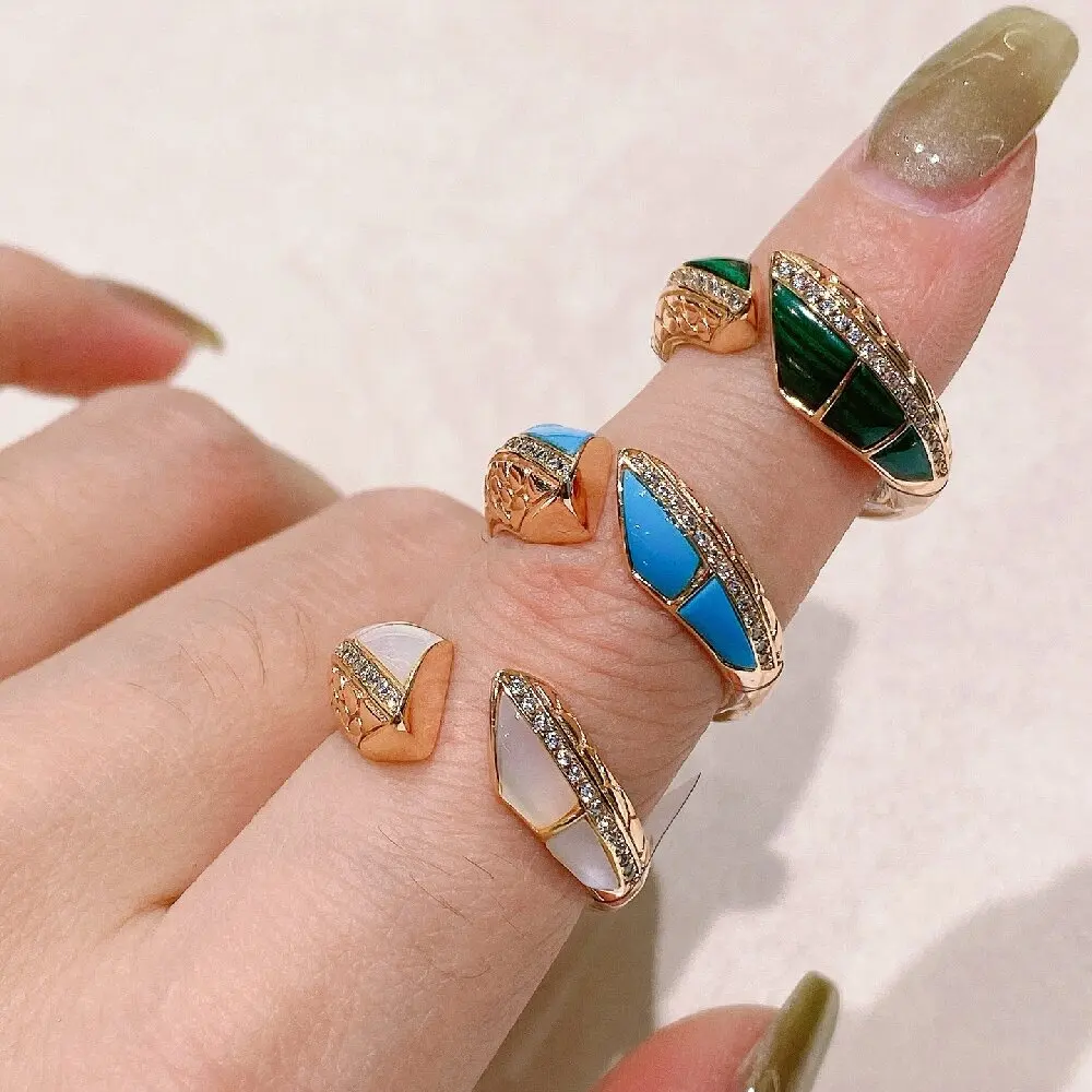 KQDANCE 925 Sterling Silver Ring Women Lady Inlay Cubic Zircon Green Malachite Mother Of pearl Plated Gold Color Party Jewelry