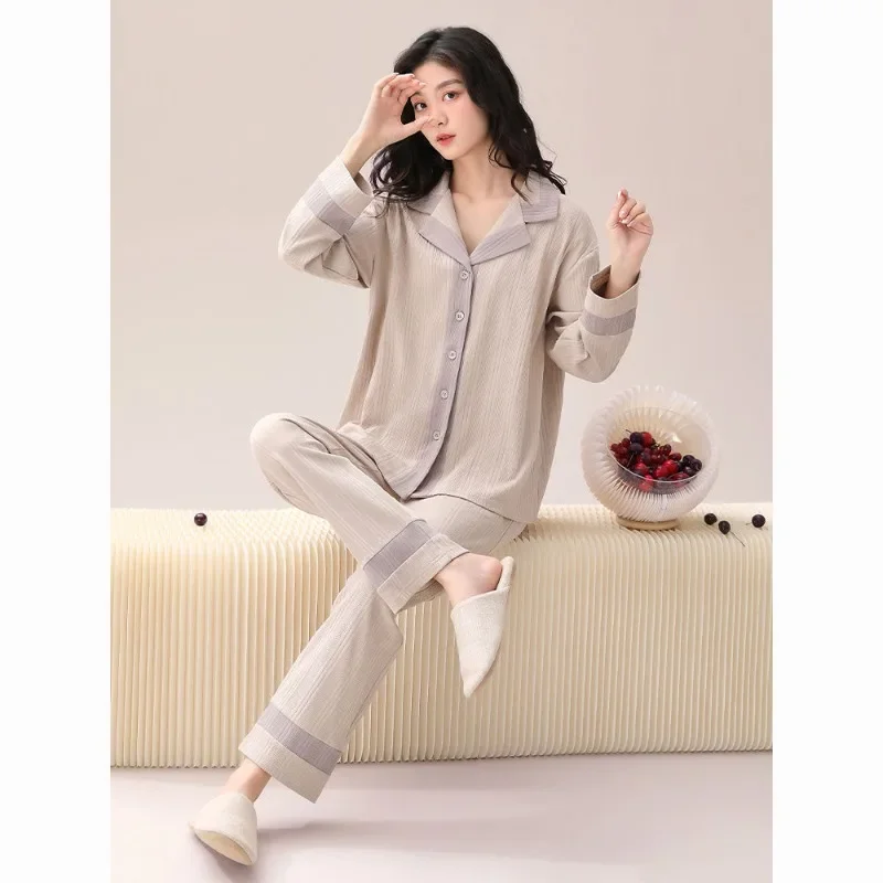 Pure Cotton Long Sleeve Cute Ms.cardigan Large Size New Style A Loungewear Set Comfort Delicacy Pajamas Female Spring and Autumn