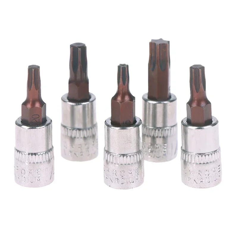 5 Pcs Torx Screwdriver Bits 1/4 Inch Drive Socket Head Tools T15 T20 T25 T30 T40 Socket Wrench Adapter Hand Tools