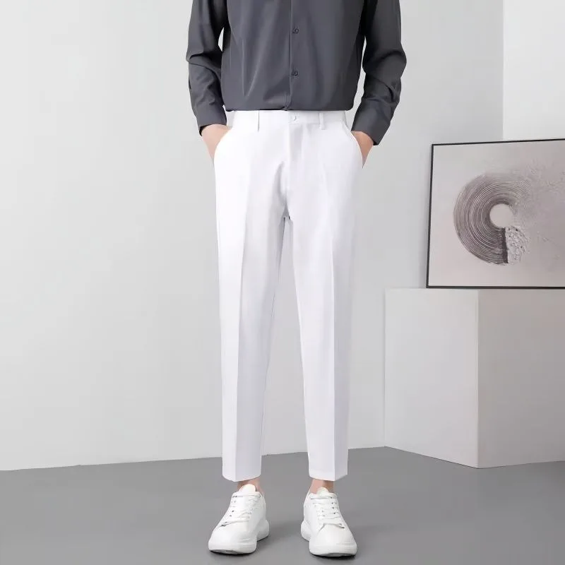 زر سستة عالية الخصر بلون جيب الرجال عارضة البدلة السراويل فضفاضة أزياء رسمية عارضة السراويل #3