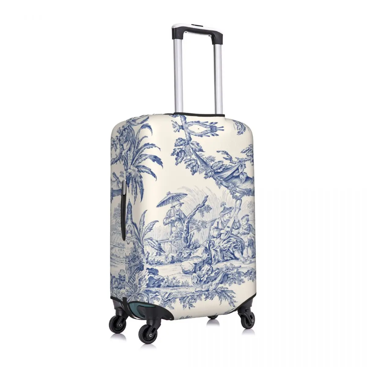 Custom Classic French Toile De Jouy Navy Blue Motif  Luggage Cover Protector  Travel Suitcase Protective Cover for 18-32 Inch