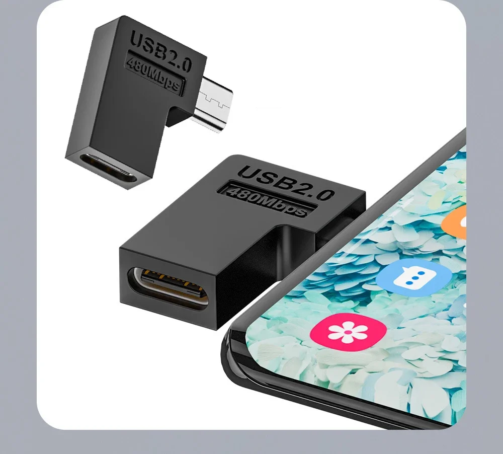 USB 2.0 typ-C żeński do Micro-USB męski 90 stopni w lewo/w prawo kształt U 5V 2A złącze ładowania dla telefon z systemem Android tabletów