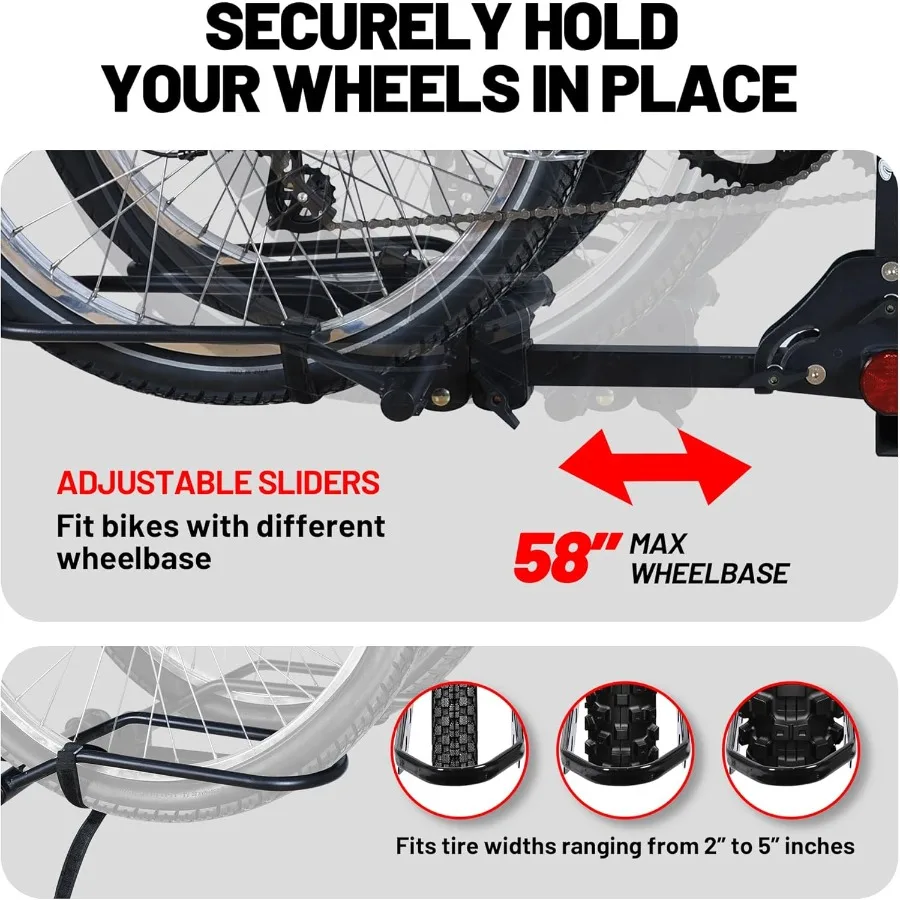 แร็คจักรยานแบบติดตั้งบนแพลตฟอร์มสำหรับรถยนต์ รถบรรทุก รถ SUV รถมินิแวน - เหมาะสำหรับจักรยานเสือภูเขา จักรยานเสือหมอบ จักรยานเสือภูเขาแบบ Gravel ที่มียางขนาดใหญ่สูงสุด 5 นิ้ว รองรับน้ำหนักได้ถึง 200 ลิตร