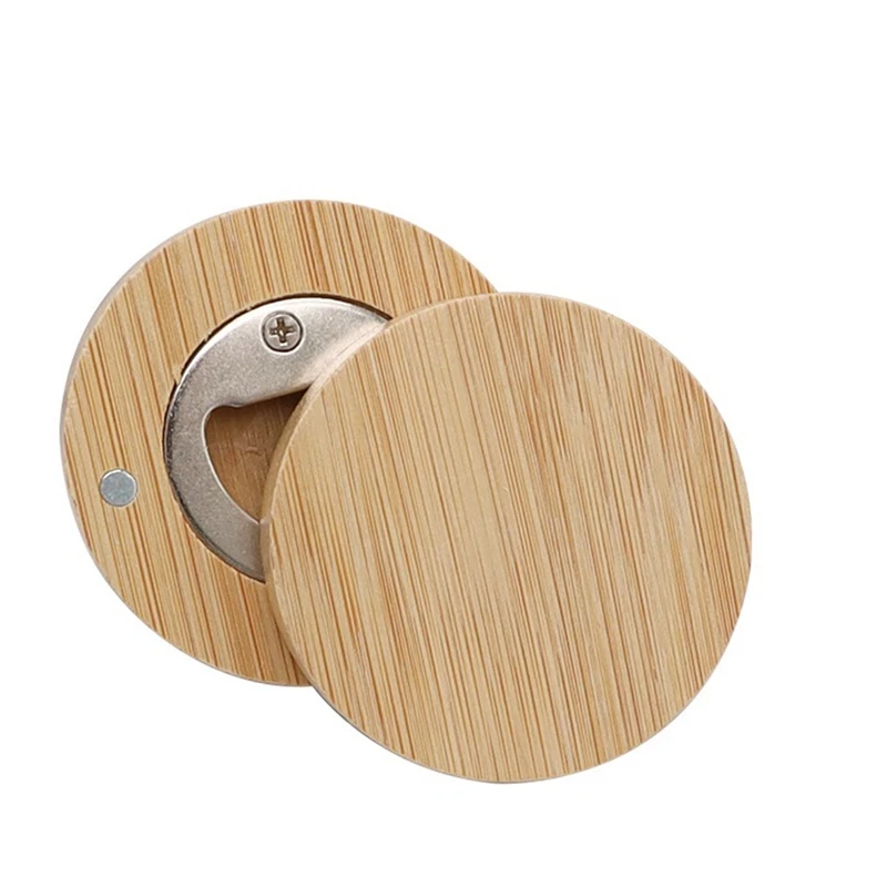 30PCS DIY Bamboo Round Shape Bottle Openers Coaster Fridge Magnet Refrigerator Sticker Bar Decoration Beer Bottle Opener