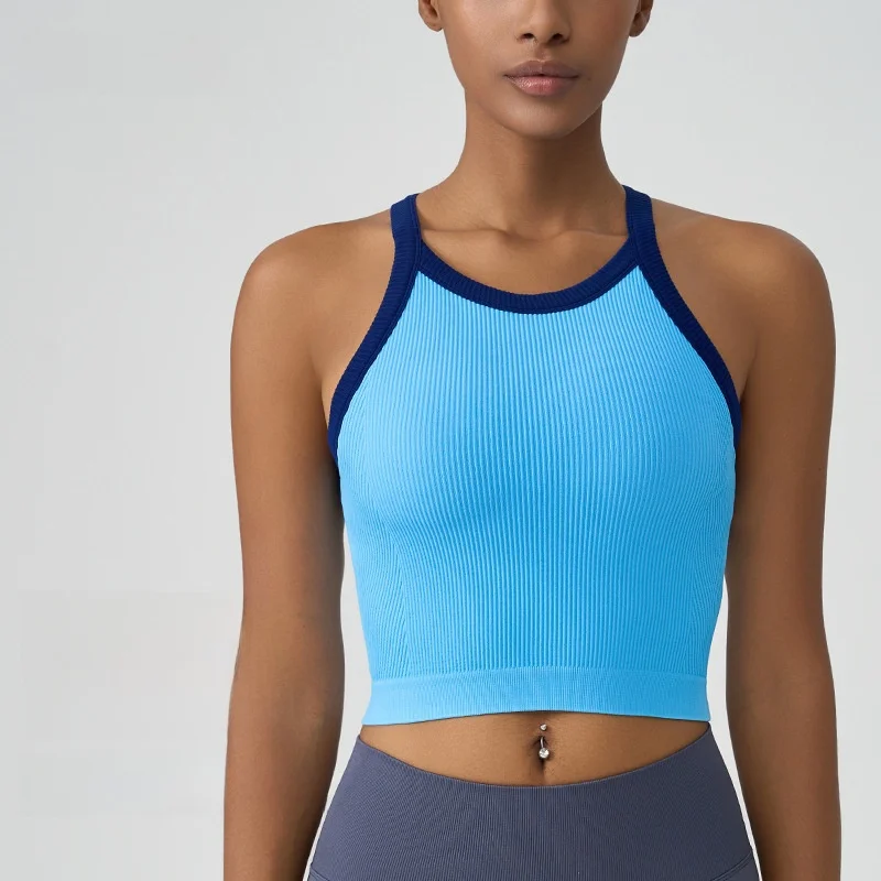 

Женский жилет для йоги контрастного цвета Joomon с нагрудником, внешний слинг, высокопрочный длинный спортивный топ I-образной формы, красивая спина