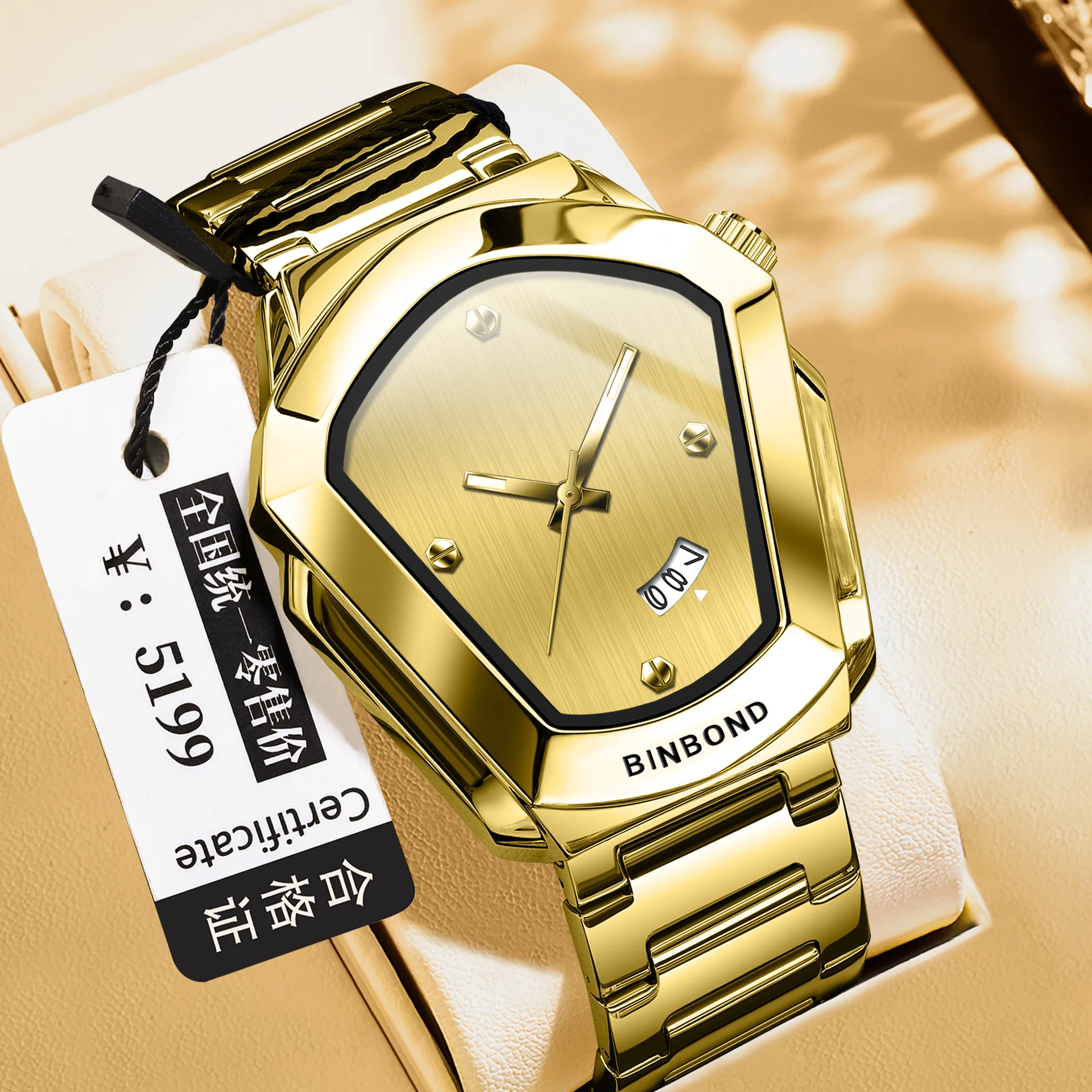 メンズ腕時計ビジネスハイエンド八角形ネジ付き防水男性ファッション時計クォーツ時計ギフト