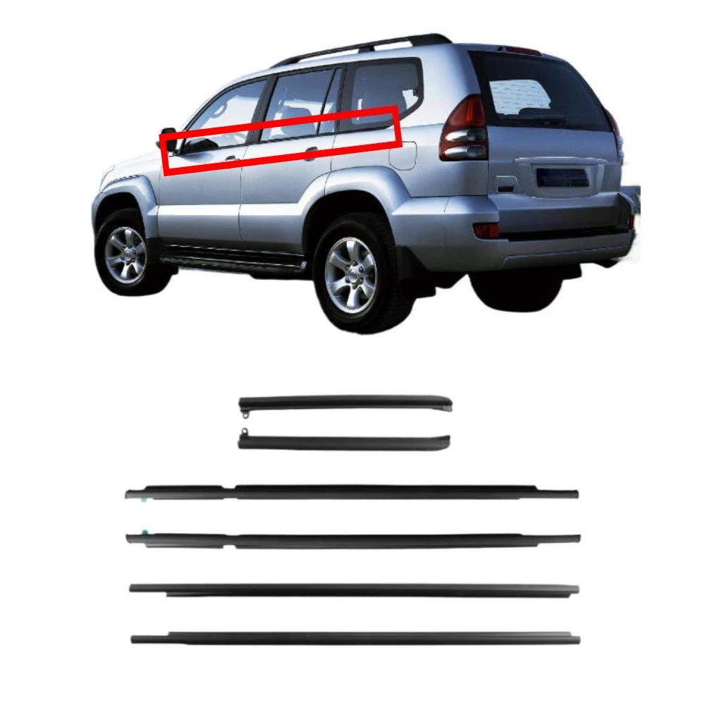 6 Pcs Chrome or Black Door Belt Moulding for Toyota Land Cruiser Prado 120 2003-2009 Weatherstrip for Lexus GX470 75711-60061