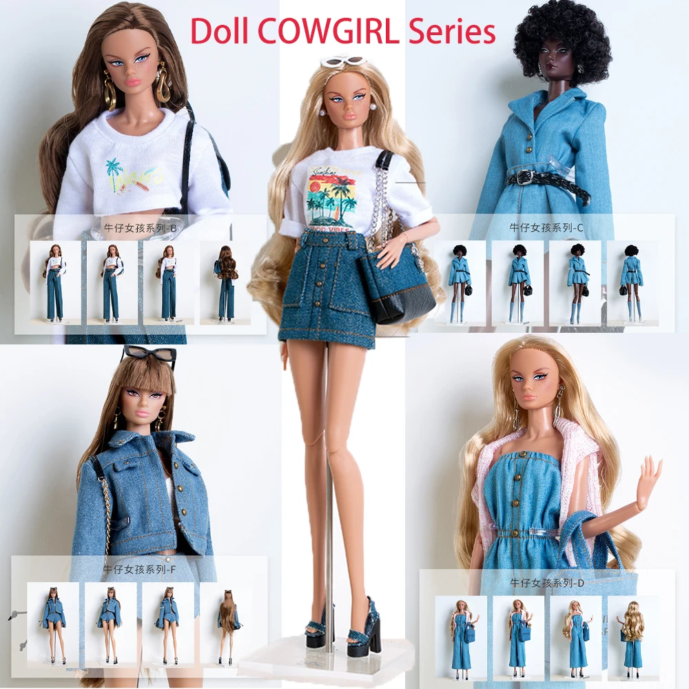 Boneca Supermodelo Xianxian 1/6 Série COWGIRL, Roupas Únicas e Originais para Boneca de 30cm, Conjunto de Jaqueta de Denim e Saia Curta