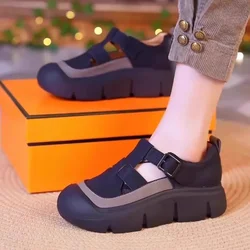 Thick Soled Sports Women's Shoes 2024 Summer New Solid Color Lightweight Breathable Height Increasing Sports Women's Sandals