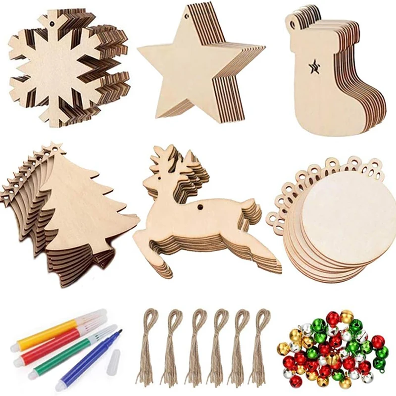 10 قطعة شجرة عيد الميلاد الخشبية المعلقات المعلقة حلية شرائح الخشب لم تنته مع ثقب الفراغات المعلقات Craft بها بنفسك الحرفية زينة عيد الميلاد #2