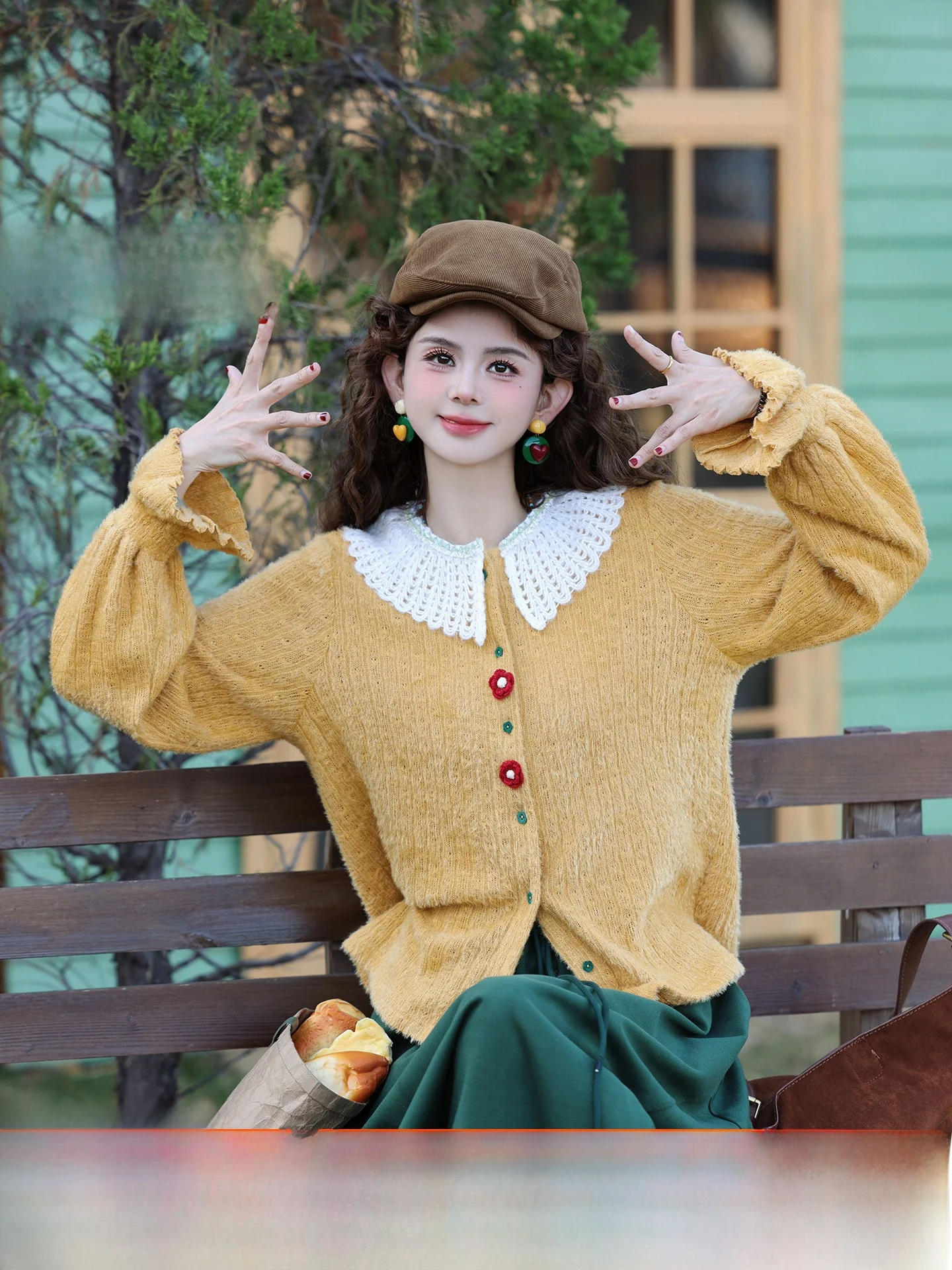 

Винтажный женский топ Chend с воротником-стойкой и длинными рукавами, осенне-зимняя новинка, трикотажный, из полиэфирного волокна