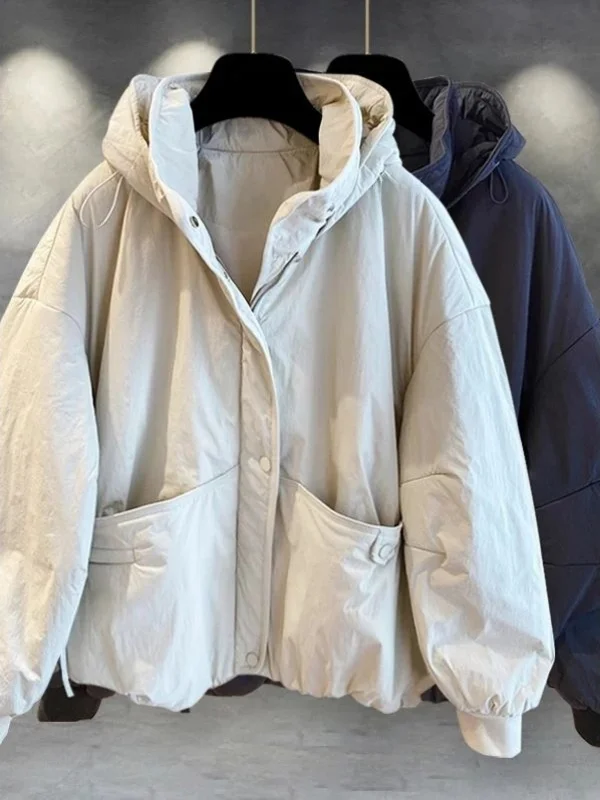 

Thiened Large Size Hooded Cotton Jaet Men's Women's Winter Warm Workwear Sle Fake Two-Piece Jaet Youth Faion