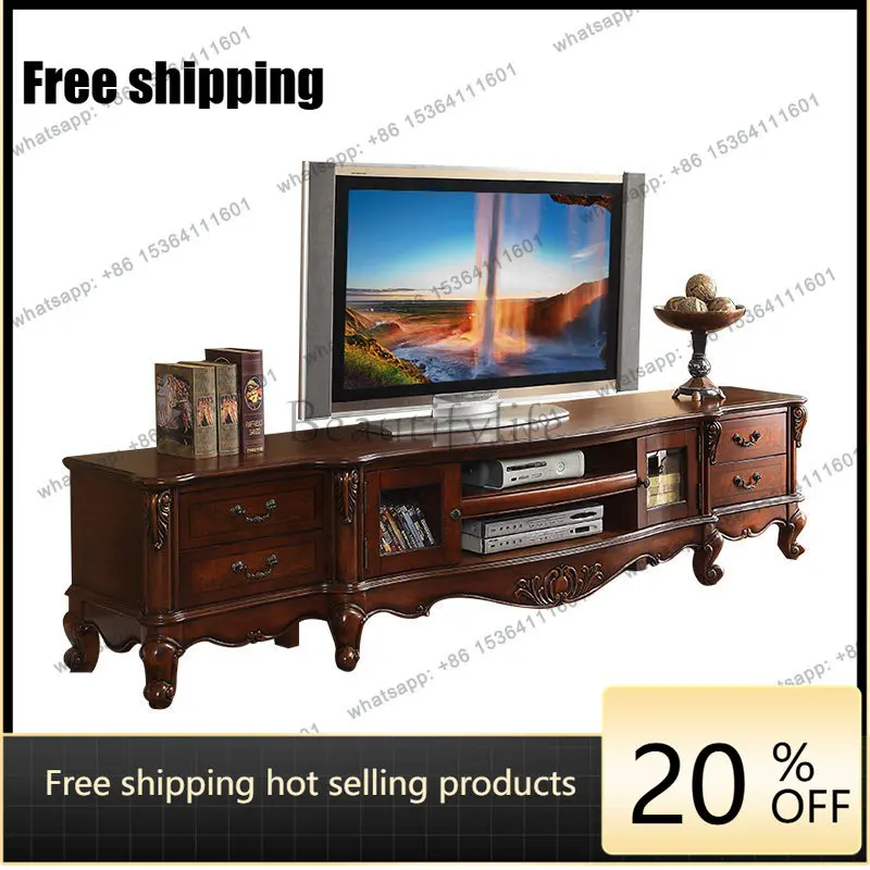American country TV cabinet European solid wood retro living room furniture floor cabinet