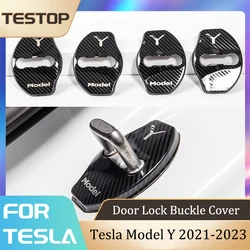 Auto Deurslot Gesp Cover Voor Tesla Model Y 2023 Accessoires Deurslot Koolstofvezel Metalen Sticker Auto Decoratie