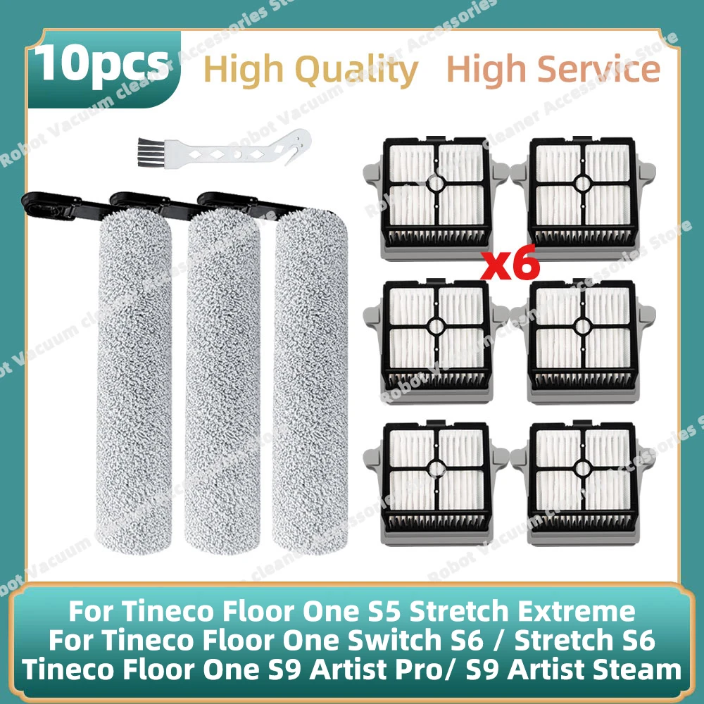 Kompatibel mit Tineco Floor One Switch S6 / Stretch S6 / S9 Artist Steam / S9 Artist Pro / S5 Stretch Extreme, Ersatzteile, Walzenbürste und Filter