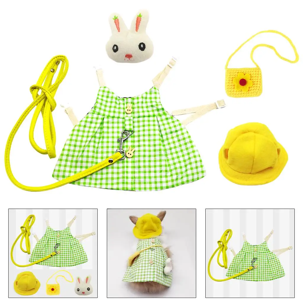 Breathable Cotton Rabbit Costume Dress with Matching Leash and Mini Hat for Tiny Dogs Chinchilla Celebration