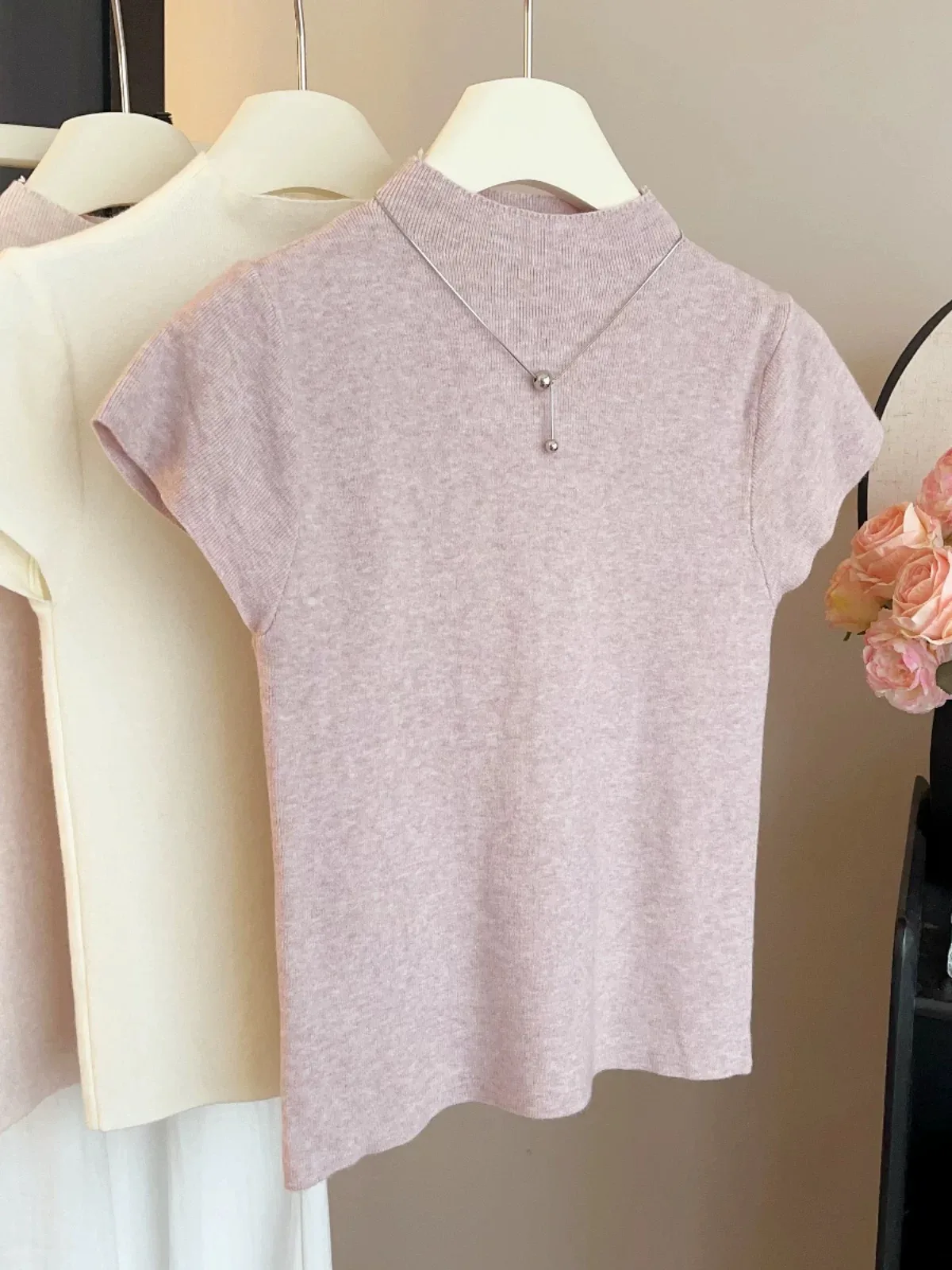 ay Gebreid ort Sve Slim Fit f Hoge Kraag T-shirt Dames Base irt Sli Zomer Nieuwe Collectie Pendelen Sle