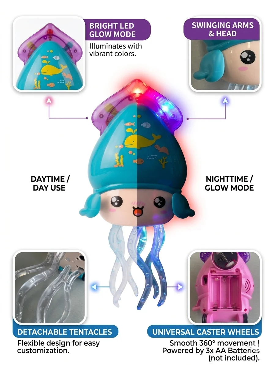 Juguetes de Calamar Eléctrico Bailarín para Niños con Sonido y Luces, Simulación de Pulpo que Evita Obstáculos, Juguete Interactivo Divertido para Bebés