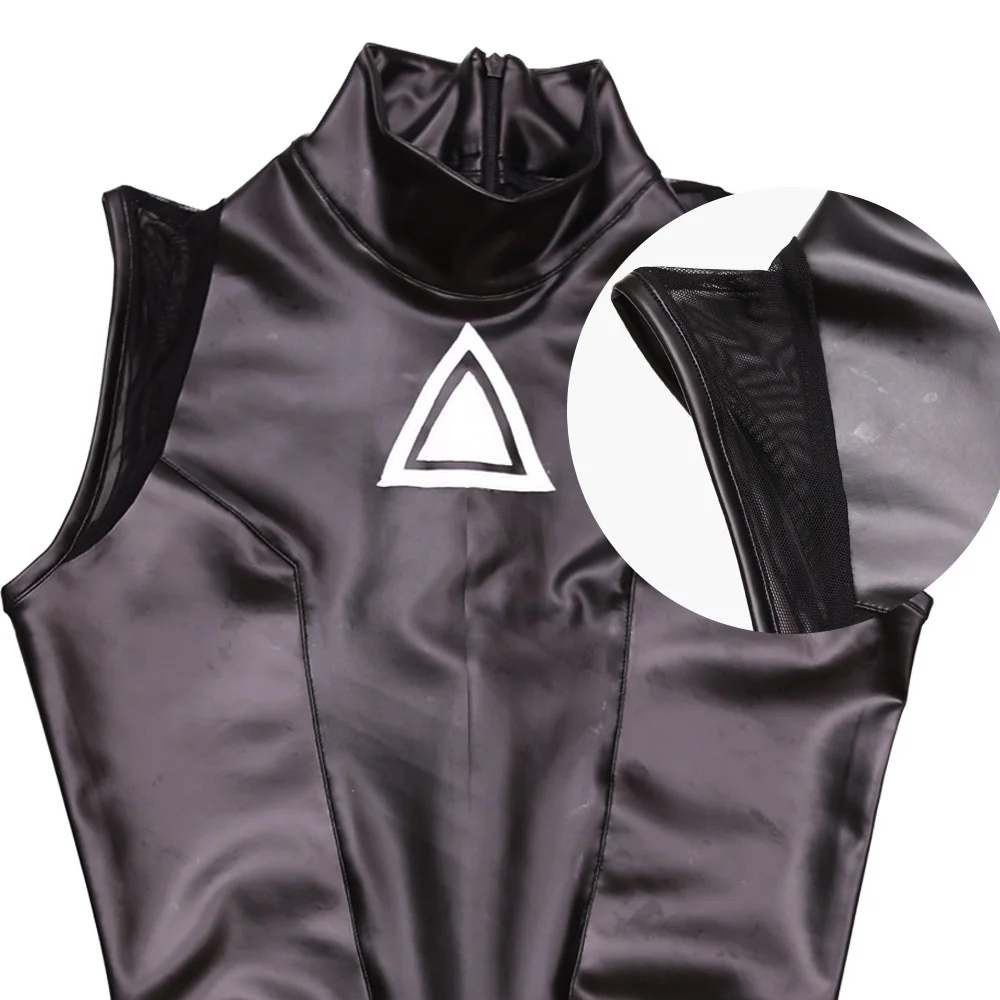 Women Lady Sexy Leotard Sleeveless High Slit Tight Faux Leather Stage Performance Body Shaping One Piece