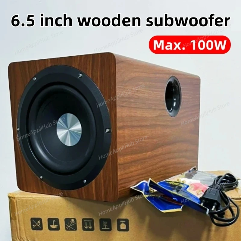 

Мощный сабвуфер, 100 Вт, домашний кинотеатр, Hi-Fi бас, 6,5-дюймовый деревянный активный сабвуфер, широкое напряжение 110–220 В