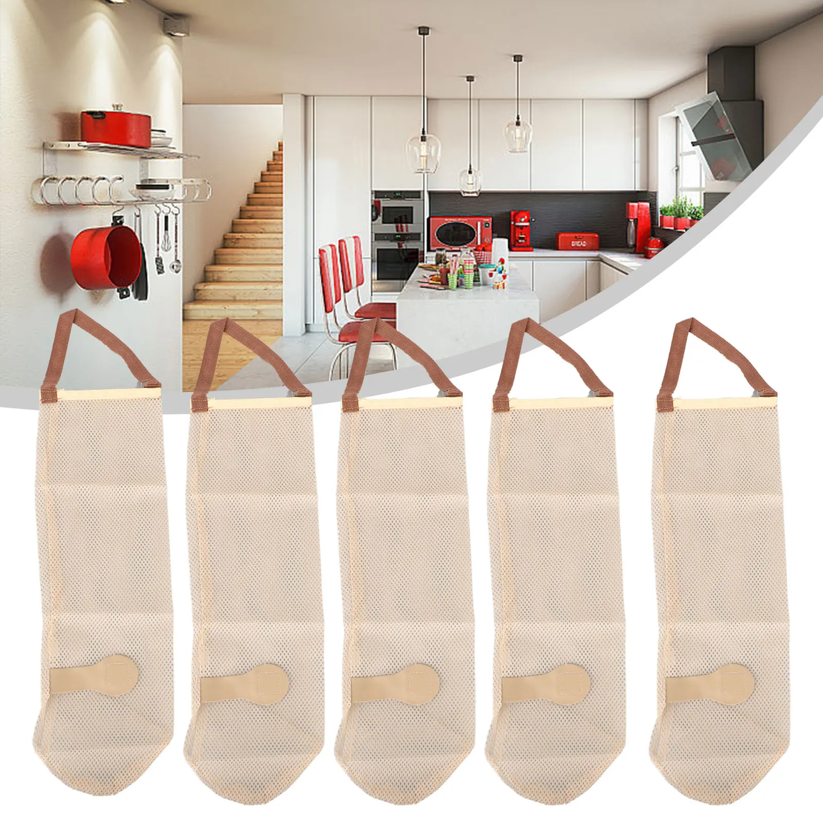 Wall Storage Mesh Bag Stylish Hanging Mesh Onion Bags Set of 5 Perfect for Store and Travel with Your Produce!