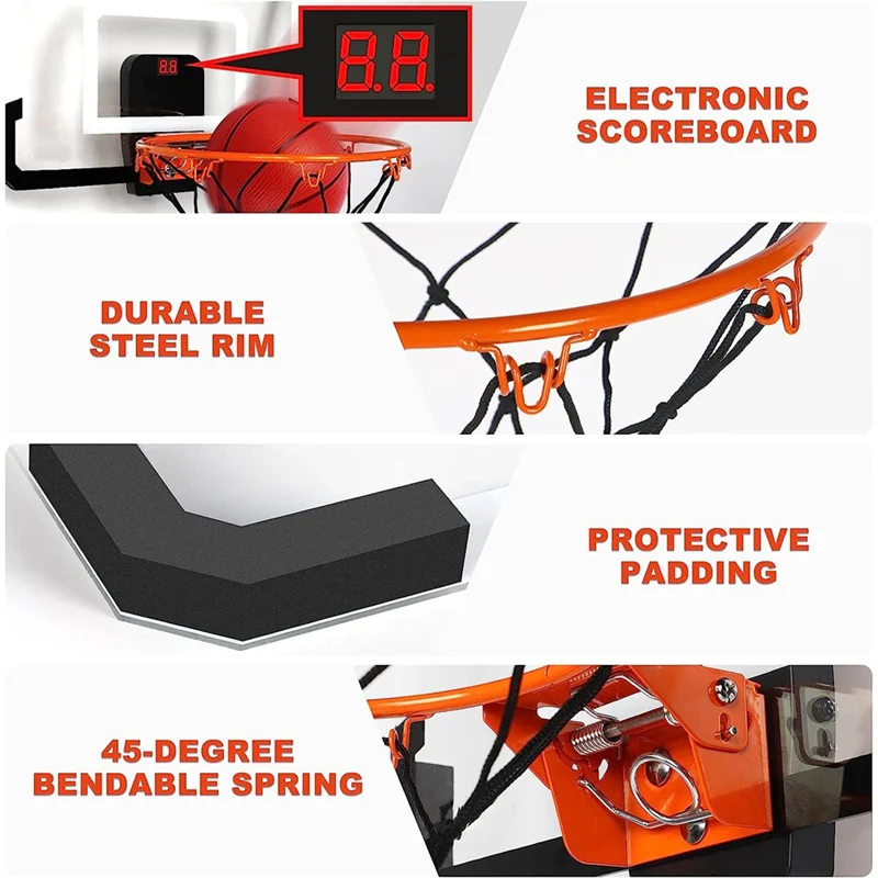 A64T-Mini aro de baloncesto para interiores con marcador electrónico, para puerta y pared, aro de baloncesto para sala de oficina, para adolescentes y adultos