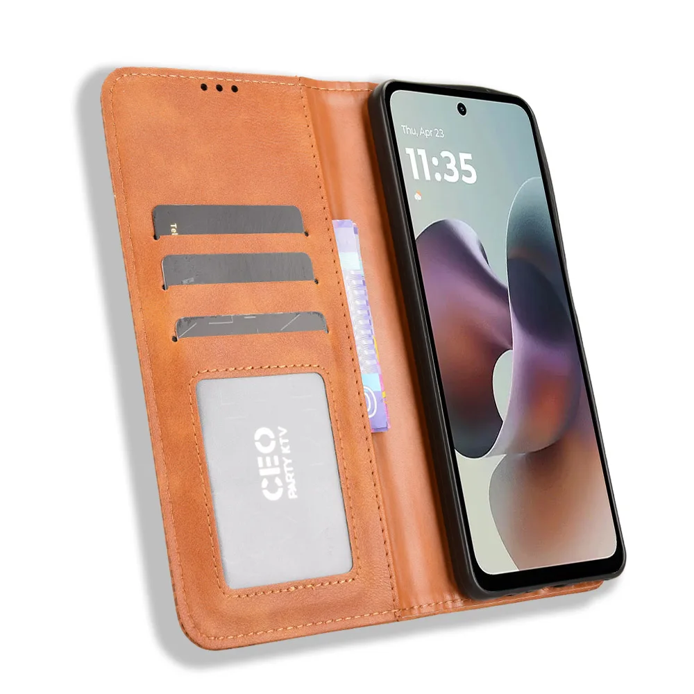 

Wallet With Card Slot Photo Frame Stand Magnetic Flip Leather Case For MOTO G24 G35 G45 G55 G56 G66J G66Y G75 5G Anti-fall Cover