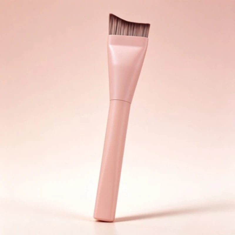 Pink Foundation Makeup Brush Curved Edge Flat Head Seamless Dense Synthetic Bristles for Concealer Liquid Foundation