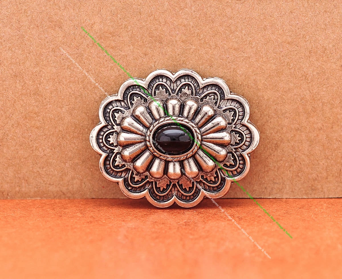 35*28MM Antik Silber Ethnische Indische Blumenkunst Himmelblau Türkis Concho Screwback Für Lederhandwerk Gürteltasche Hut Hardware – Detail 22