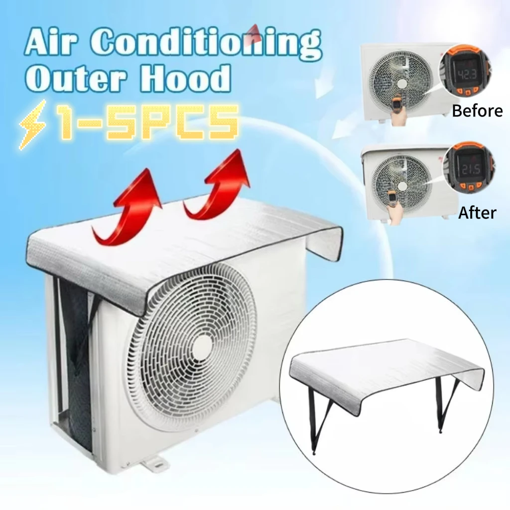 Outdoor Aluminum Foil Air Conditioner Cover Rainproof Sunproof Dustproof Clean Protective Sleeve With Elastic Band Lifting Loop