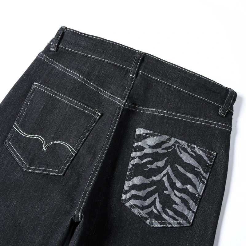 

Latest Fashion Branded Raw Denim Jeans Animal Print Pocket Men Pants For Men's Clothing Trousers