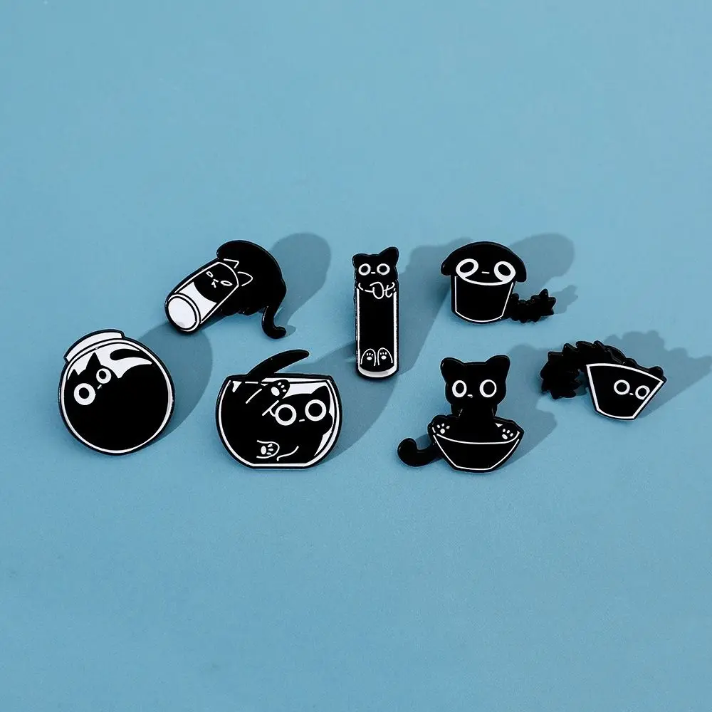 Fish Tank Black Kitten Brooches Cat Series Brooch Cute Cat Cup Cat Metal Badge Funny Cartoon Black Cat Enamel Pin Shirt Pin