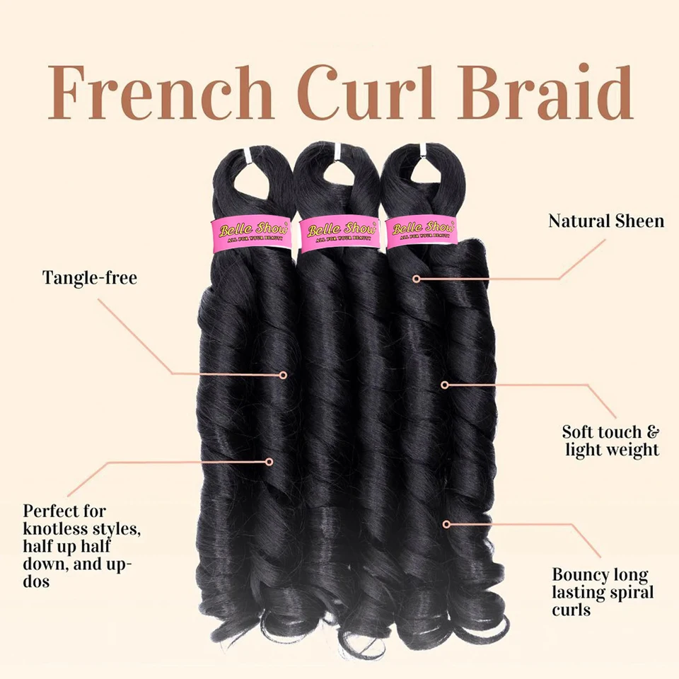 Paquetes de cabello para trenzas French Curly, sintético, ondulado, 24 pulgadas, 3 piezas por paquete 2