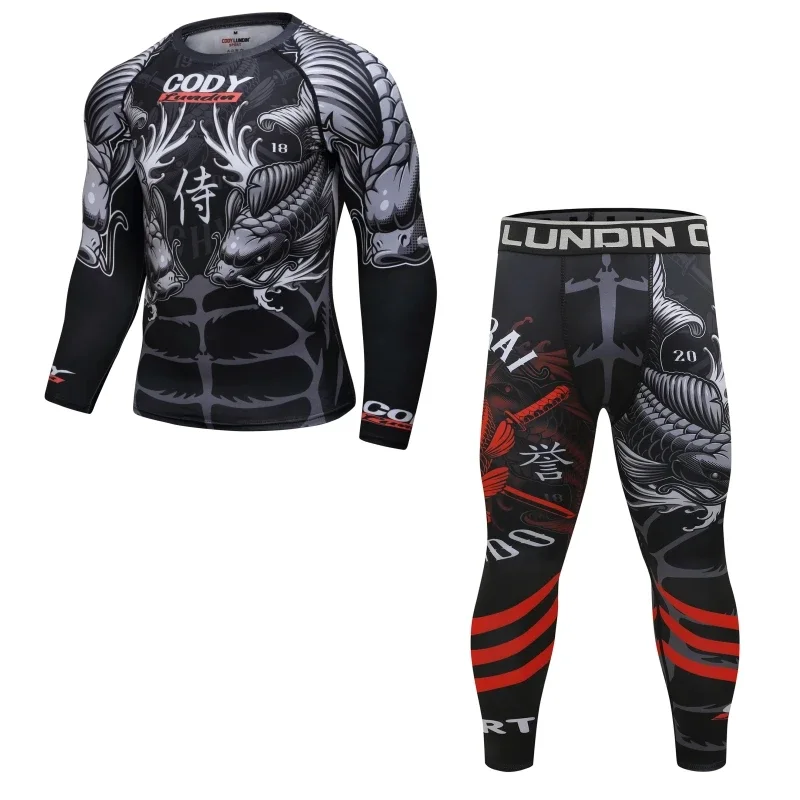 MMA Tracksuit Compression Shirt Pants Shorts Running Set Men Muay Thai Boxing Rashguard Fitness Workout Sportswear Gym  Clothing